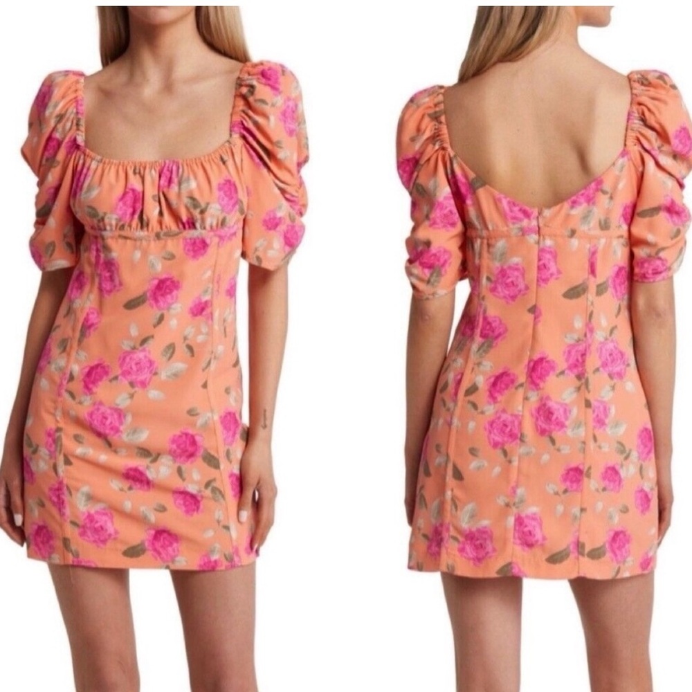 Wayf Orange and Pink Floral Dress